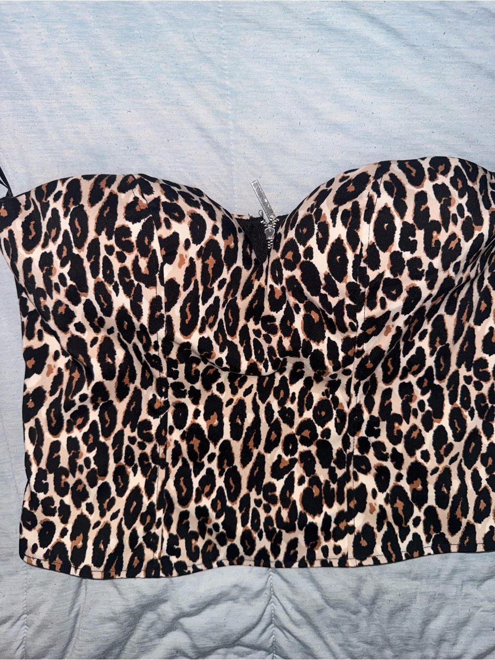 Say What? Leopard Print Bustier Crop Top - Black & Tan - Picture 2 of 4